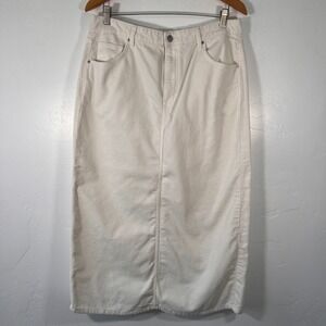 Cotton On Cord Maxi Skirt Womens Size 12 Cream Off-White Straight Back Slit 1052